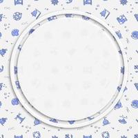 Circle frame, background on seamless pattern with doodle linear icons. Submarine, lifebuoy, buoy on waves, compass, map. Social media posting back vector