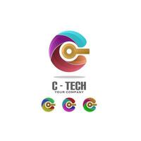 letter c logo element vector with technology concept, modern 3d style abstract design