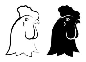 Schematic Linear symbol. Head of rooster male. Farm bird. Simple black and white vector isolated on white background