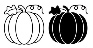 Linear icon. Pumpkin fruit. Autumn harvesting. Autumn Halloween pumpkins. Edible plants. Simple black and white vector isolated on white background