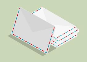 Isometric stacked mail envelopes. Office mail and business correspondence. Realistic 3D vector isolated on green background