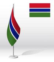 Bandera de Gambia en el mástil de la bandera para el registro del evento solemne, reunión con invitados extranjeros. día de la independencia nacional de gambia. vector 3d realista en blanco