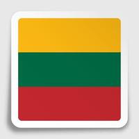 lithuania flag icon on paper square sticker with shadow. Button for mobile application or web. Vector