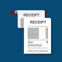 Receipt icon in a flat style isolated on a colored background. vector