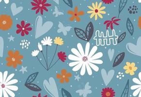 Seamless pattern with abstract flowers and leave. Creative floral surface design. Vector background