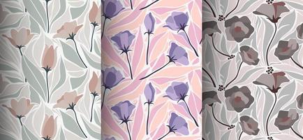 Seamless pattern with abstract flowers and leave. Creative floral surface design. Vector background
