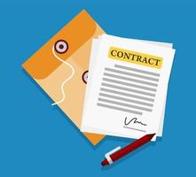 Contract icon agreement pen on desk flat business. vector