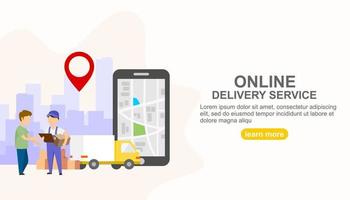 Online Delivery Service flat design banner illustration concept for digital marketing. vector illustration