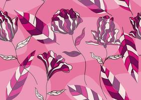 Seamless pattern with abstract flowers and leave. Creative floral surface design. Vector background