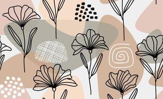 Seamless pattern with abstract flowers and leave. Creative floral surface design. Vector background