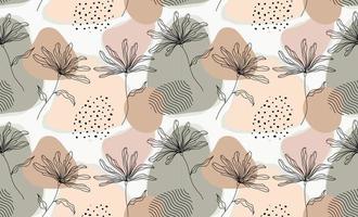 Seamless pattern with abstract flowers and leave. Creative floral surface design. Vector background