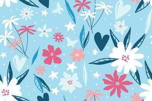 Seamless pattern with abstract flowers and leave. Creative floral surface design. Vector background