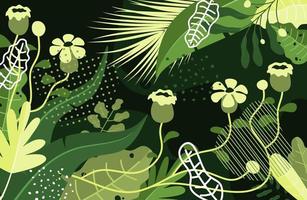 background with green leaves and square frame vector