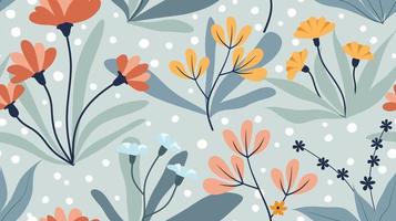 Seamless pattern with abstract flowers and leave. Creative floral surface design. Vector background