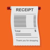 Receipt icon in a flat style isolated on a colored background. vector