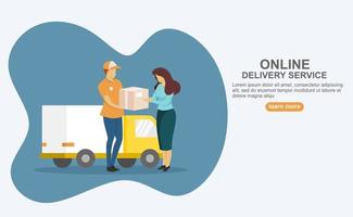 Online delivery service concept, online order tracking, young man happy the package arrived, can use for, landing page, template, ui, web, mobile app, poster, banner, flyer vector