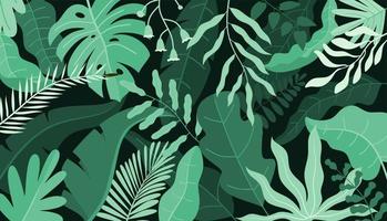 background with green leaves and square frame on trendy geometric backdrop. Vector illustration. Fresh template design for posters, flyers, brochures or vouchers.