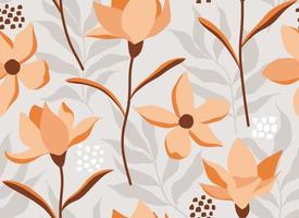 Seamless pattern with abstract flowers and leave. Creative floral surface design. Vector background