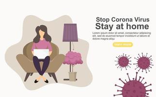 landing page of stay at home to stop the spread of covid19 concept for banner, poster, flyer. Vector illustration.