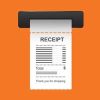 Receipt icon in a flat style isolated on a colored background. vector