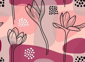 Seamless pattern with abstract flowers and leave. Creative floral surface design. Vector background