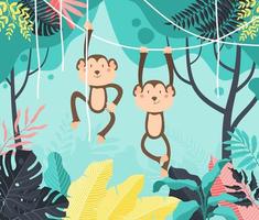 Illustrator of monkeys funny cartoon vector