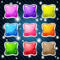 Jelly in border silver for match 3 puzzle game 9 colors. Vector illustration.