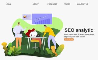 Landing page template of Seo Analytics team. Modern flat design concept of web page design for website and mobile website. Easy to edit and customize. Vector illustration