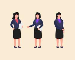 business woman set collection with people holding paper file document with flat style vector