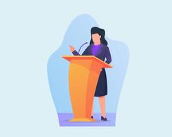 mujer dar discurso de negocios en el podio con estilo plano moderno vector