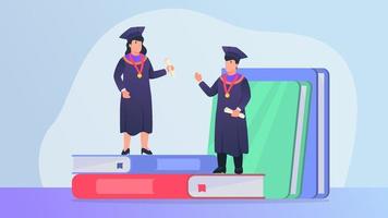 graduation for successful college student with books as education source with modern flat style vector
