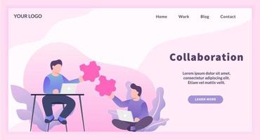team work collaboration between freelancer worker with puzzle matching concept vector
