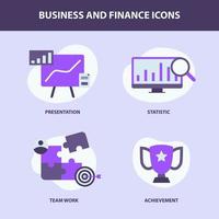 business icons set collection with modern flat style fluid background shape and purple violet color theme vector