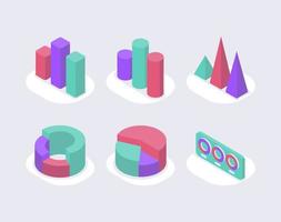 modern business graph and chart set collection isometric icon with modern flat style color vector