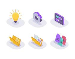 document technology business set collection isometric icon with modern flat style color vector