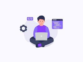 programmer people concept use laptop and programming code program icon spreading with modern flat style vector