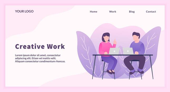 creative work concept with man and work on table discuss for website template or landing homepage vector