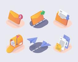 email set collection with 6 objects isometric icon with modern flat style color vector