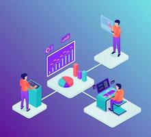 business and technology workflow development with team people work together for future science with isometric style vector