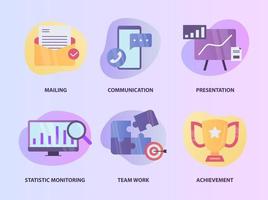 business set collection icon with modern color full and fluid shape wave vector