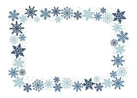 marco rectangular de copos de nieve azules. plantilla para el diseño de invierno. vector