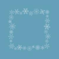 Square frame of white snowflakes on blue background. Template for winter design. vector