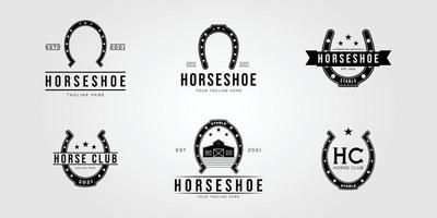 Conjunto de herradura y colección de logotipo de caballo estable, diseño de ilustraciones vectoriales