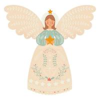 hermoso ángel navideño con una estrella. vector