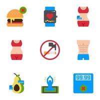 Fitness and healthy flat icon set. vector