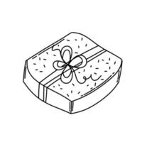 icono de caja de regalo de vector. letrero dibujado a mano del doodle. blanco negro para navidad, cumpleaños, día de san valentín. ilustración infantil para imprimir, web vector