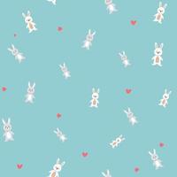 Seamless pattern with cute white bunnies on a light blue background. Vector background for children. Cartoon vector illustration for wallpaper, wrapping paper, textile print. Flat cartoon