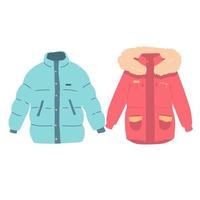 set of Autumnal and Winter Outerwear with Long Sleeved Clothing Items Vector Set flat women's clothing red blue