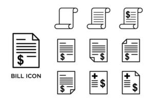 Bill icon set plantilla de diseño vectorial en fondo blanco vector