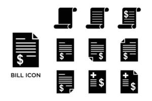 Bill icon set plantilla de diseño vectorial en fondo blanco vector